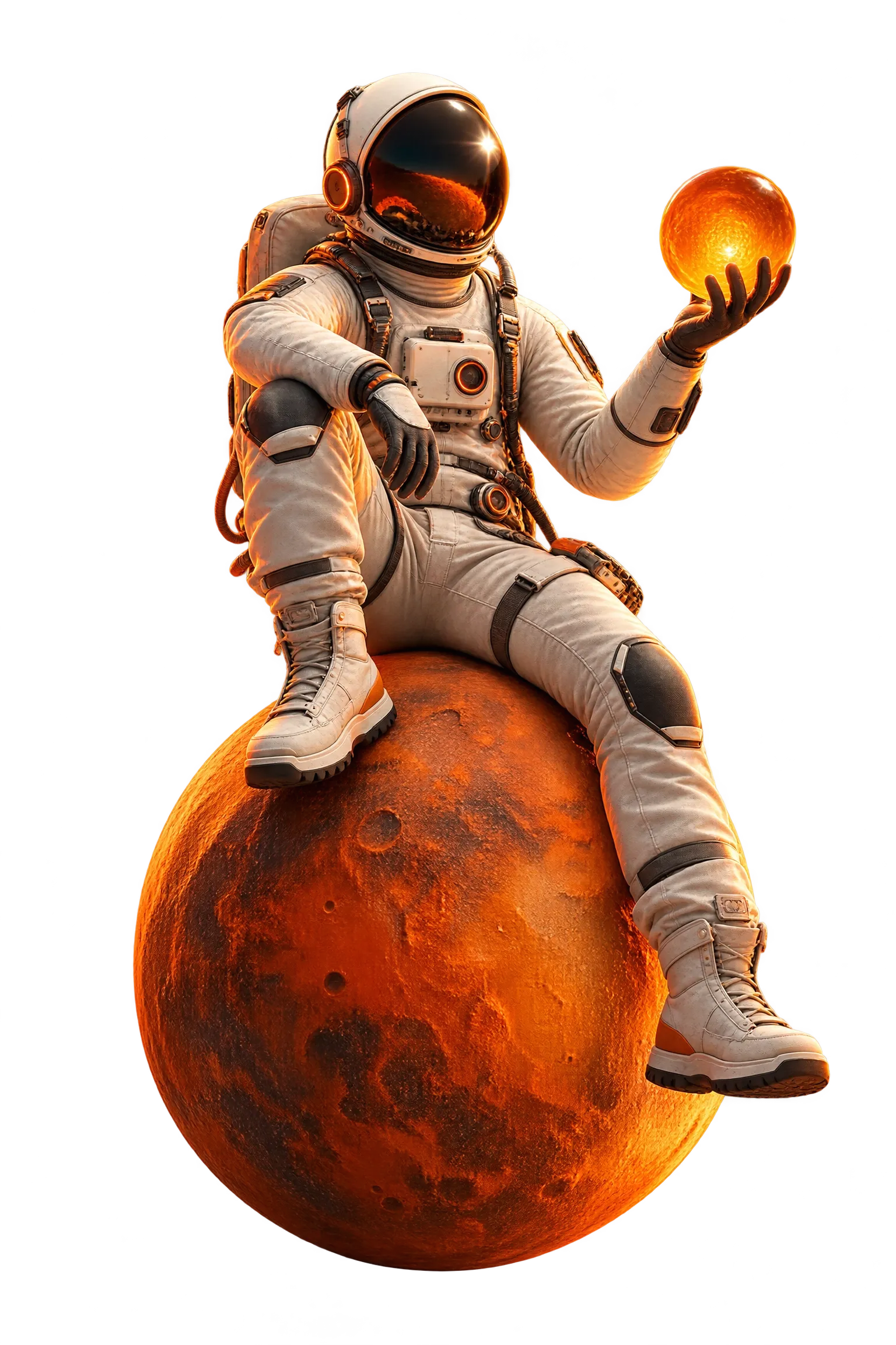 Astronaut sitting on an orange planet